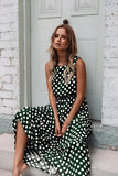 O Neck Sleeveless Boho Polka Dot Print Maxi