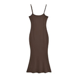 Trendy Women's Dress Hot Girls Sexy Basic Solid Color High Waist Show Thin Medium-Long Halter Skirt Hip Dress-Outfit
