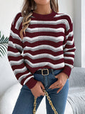 Fongt Autumn And Winter Casual Hollow Striped Lantern Long-Sleeved Jacket Sweater Women's Clothing