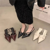 Fongt Women 2025 Spring And Summer New Retro Pointed Finger-Point Fine Heel Belt Buckle Single Shoes With Skirt Sandals
