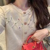 Chic Advanced Sense Small Fragrant Style Knitted Cardigan Girl Autumn And Winter Loose Socialite Chic Short Blouse-Outfit