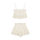 Spring Embroidered Slim Halter Top 0881027 Embroidered Shorts 0881402-Outfit