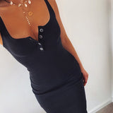 Dress Knitted Elastic Sleeveless Bodycon elegant Women 2019 Summer Sexy V-Neck Button Party Slim