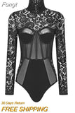2023 Fall New Women's Long Sleeve Turtleneck Lace Jumpsuit Bodysuit Black Sexy Celebrity Club Jumpsuit