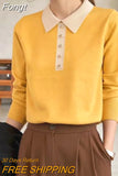 Lady Polo-Neck Long Sleeve Button Knitted Pullovers for Women 2023 New Bottoming Shirt Women's Clothing Korean Top