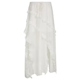 Summer New Ins Holiday Style Gently Forked Lotus Leaf Edge Elegant Fashion Hot Girl Half Skirt-Outfit