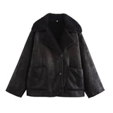 Fongt Fall Fashion Collar Three-Color Fur Integrated Long-Sleeved Jacket Women's B88788