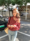 Fongt Xixi 2025 Spring New Temperament Retro Ins Round Neck Tucked Blouse Female 89218