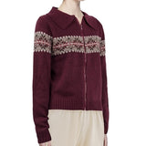 Vintage Polo Collar Zip Up Knit Cardigan-Outfit
