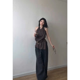 Fongt Temperament Collar Hanging Neck Vest Top Fashion Loose Feeling Loose Wide Legs Casual Pants Women Two Sets