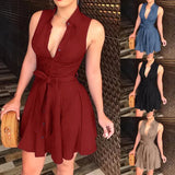 Fongt New Up And Down Collar Vest Solid Color Belt Mid-Swaist