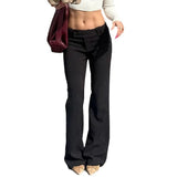Fongt Wind Stripe Bump Color Micro La Casual Trousers Female Low Waist Slim Show Thin Straight Tube-Outfit