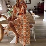 Fongt Summer Women's New V-Neck Print Folding Holiday