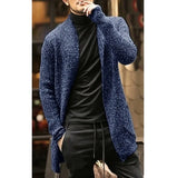 Fongt Men's Wear Long Sleeve Mixed Color Knit Pocket Cardigan Trench Coat