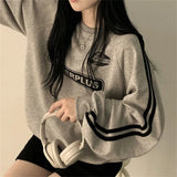 Vintage Logo Print Striped Sleeve Sweatshirt-Outfit