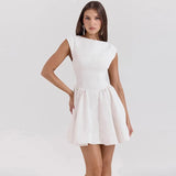 Short Sleeve Backless Mini Dress-Outfit