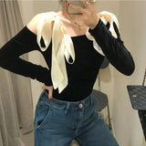 Women Golden Velvet Black Off Shoulder Long Sleeve Slim Autumn Fashion Slash Neck Vintage Bow Solid Elegant Design
