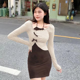 color Sweet One shoulder Ladies' two-piece set Irregular Ladies' top Bow-Outfit