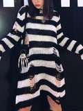Distressed Stripe Longline Sweater-Outfit