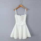 White Doily Pattern Cami Mini Dress-Outfit