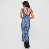 Fongt New Women's Fashion Retro Print Sexy Back Strap Slim Hip