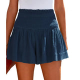 Color High Waist Pleating Casual Cotton