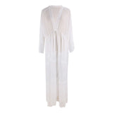 Fongt Chiffon Patchwork Lace Dress Loose Beach Blouse Mask Beach Robe Coat Women's Beach Sunscreen