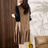 Korean V-Neck Bow Midi Dress Female Clothing Casual Patchwork Spring Autumn Elegant Loose Commute Long Sleeve Dresses-Outfit