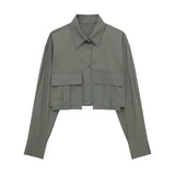 New Trench Coat Fabric Pocket Decoration Loose Short Shirt 2083363-Outfit