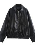 PU Leather Zipper Cropped Jacket-Outfit