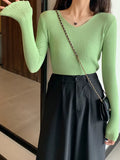 Basic B-neck Solid Autumn Winter Pullover Women Female Knitted Ribbed Sweater Slim Long Sleeve Badycon High Quality Sweater-Outfit