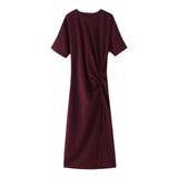 Fongt Open Fork Midi Dress 2025 Spring And Summer Collar Leisure Long Dress