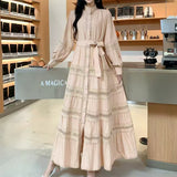 Fongt Gentle Style Dress Spring New Female Design Hollow Lace Splicing Bubble Sleeve Holiday Dress