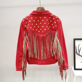 Women Jacket 2020 Autumn Vintage Star Rivet Suede Fringe tassel Loose denim Coat Long Sleeve Outerwear Female Boho