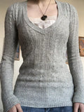 V-neck lace patchwork cable knit
