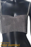 New Solid Women Sleeveless Crop Top Fashion See Through Metal Spaghetti Strap Sparkly Rhinestone Beach Tank Top