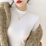 Standing Collar Modal Long-Sleeved Bottomed Shirt Women's Autumn And Winter New Pure Color Simple Half-High Collar