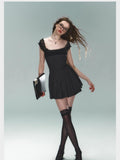 Black Pleated Strap Mini Dress-Outfit