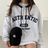 Vintage Letter Print Zipper Oversized Hoodie-Outfit