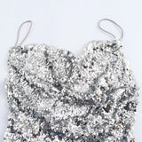 Silver Sequin Cowl Neck Midi Dress-Outfit