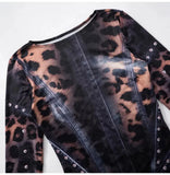 Black Animal Print Long Sleeve Bodycon Mini Dress-Outfit