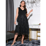 Fongt Summer Women's Clothing Large-Size Dress V-Neck Temperament Body-In-Tonic High-End Dress Woman