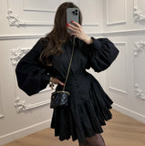 Fongt For Women's Clothing INS Explosive Temperament Collar Buckle Shirt Leaf-Side Skirt Set