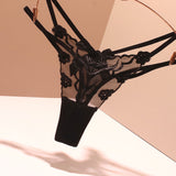 Fongt Sexy Embroidery Lady T-Word T-Tants Lace Transparent Hollow Seduction Hot Red Life Year Tpants