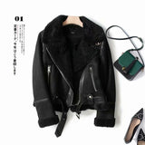 Fongt Winter New Women's Double-Sided Fur Integrated Suede Motorcycle Style Jacket Coat Female-Outfit
