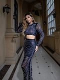 High-End Women's High-Rise Half-Dress Two-Piece Hot Diamond Chain Sexy