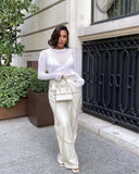 Striped See-Through Long Sleeve Top-Outfit