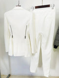 QUALITY Newest 2023 Designer Fashion Jacket Sets Women's One Button Zippers Split Blazer Pants