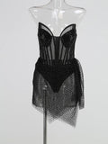 Women's New High-End Hot Diamond Sexy Mesh Perspective Irregular Dress Body-Bossed Dress