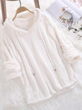 Fongt Autumn And Winter Explosion Of Solid Color Long-Sleeved Hat Hair Double-Sided Plush Pyjamas